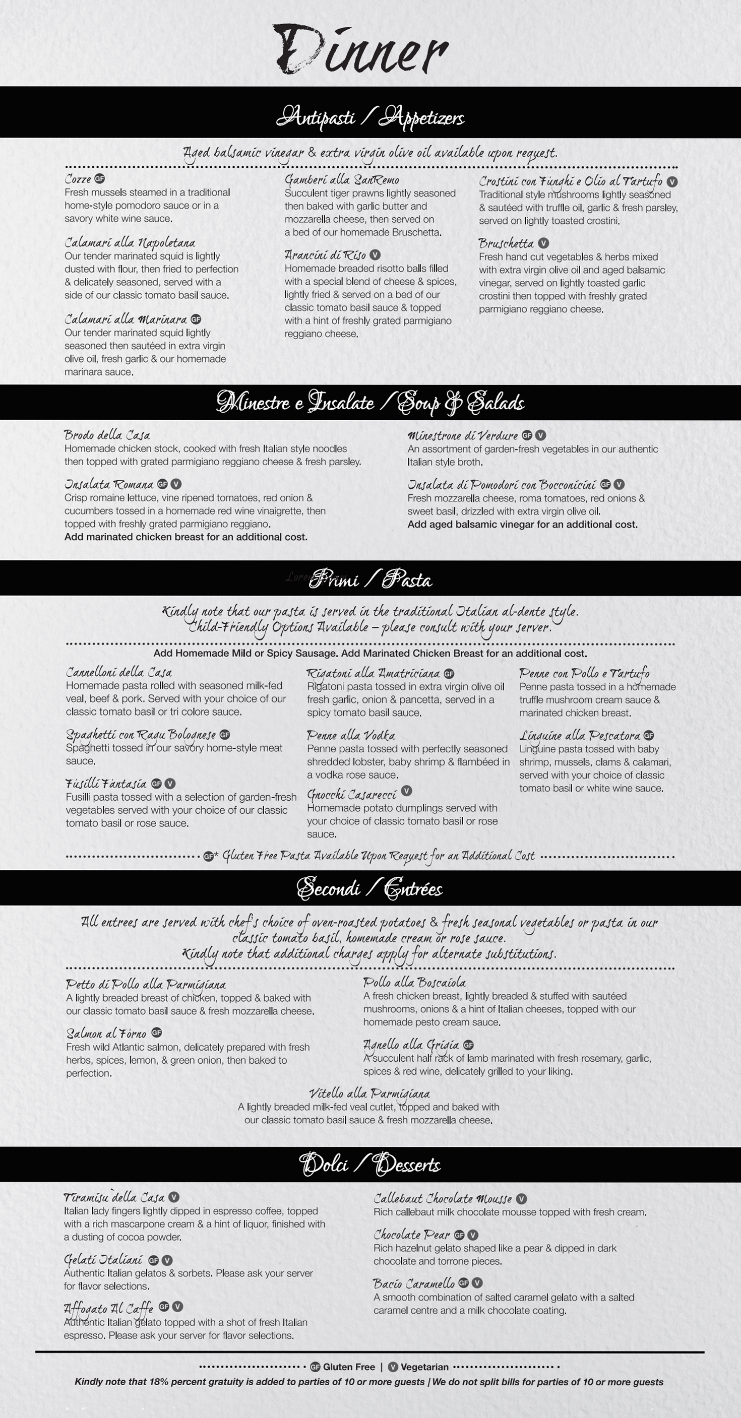 dinner menu